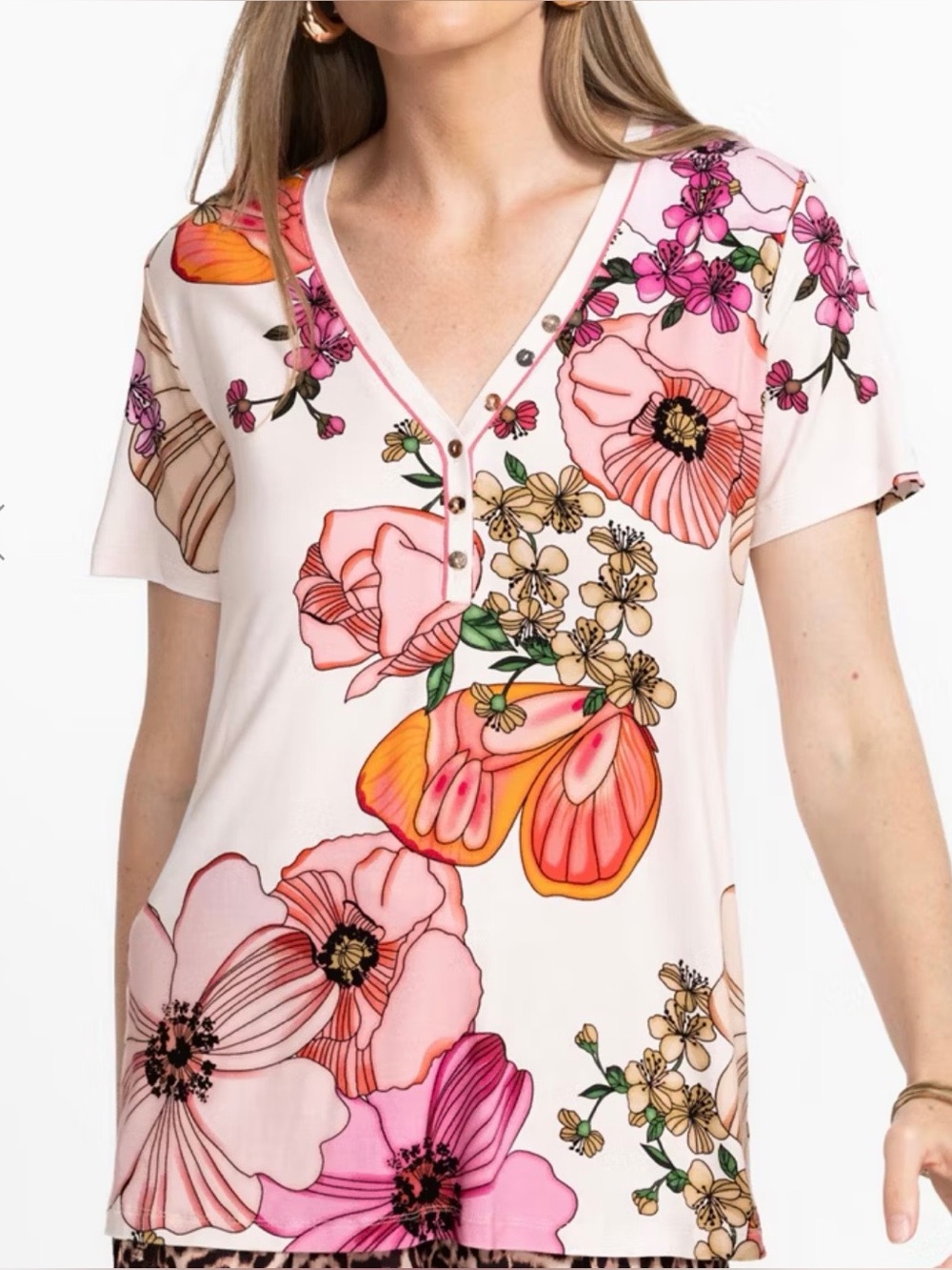 Johnny Was JANIE FAVORITE SHORT SLEEVE HENLEY TEE